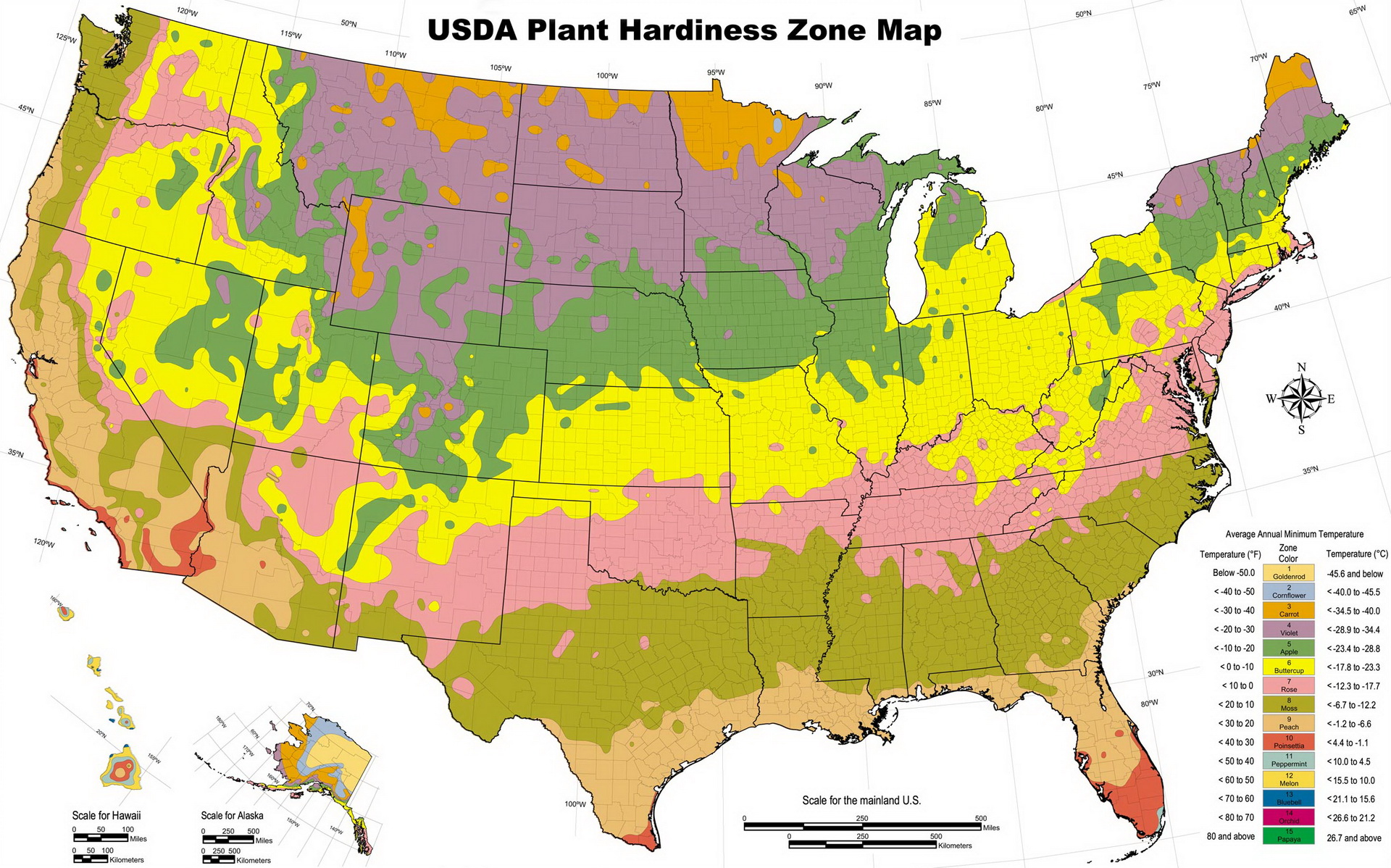 Garden Planting Hardiness Zones By US State