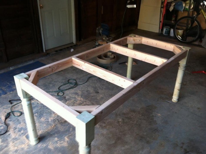 Here is the bare table frame and legs put together and awaiting the 