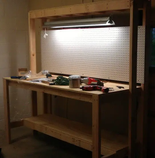 Here is the finished project with our nice bright light and pegboard 
