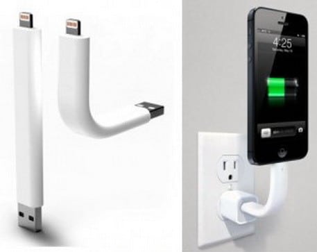 Lightning charging cable also functions as a stand for your iPhone 5