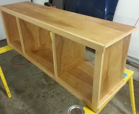 Once completely assembled, the TV stand was stained with our choice of 