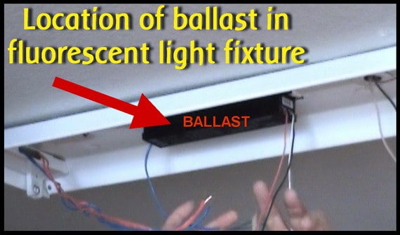 location of ballast in fluorescent light fixture