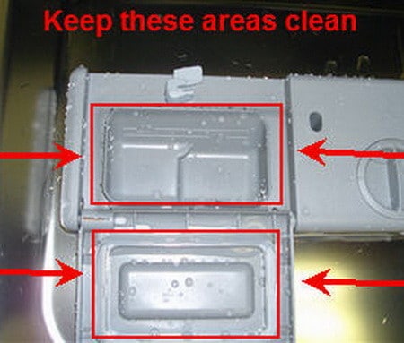 keep dishwasher detergent dispenser clean