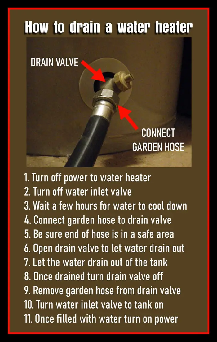 Connect garden hose to water heater to drain