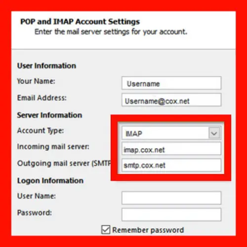 POP and IMAP Account Settings