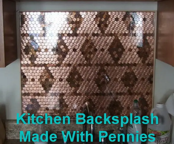 Kitchen Backsplash Made with Pennies