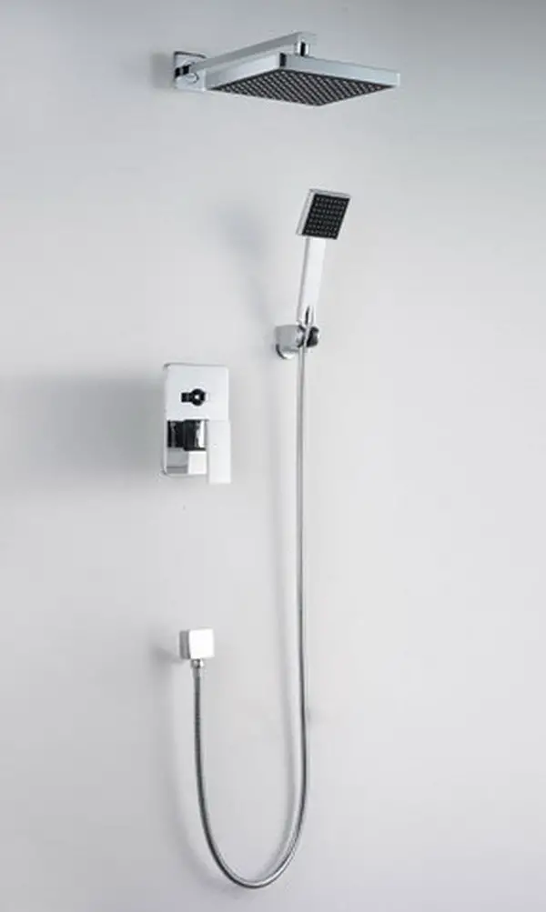 Bathroom Luxury Chrome Rain Shower Head Arm Set Faucet With Handy Unit Tap