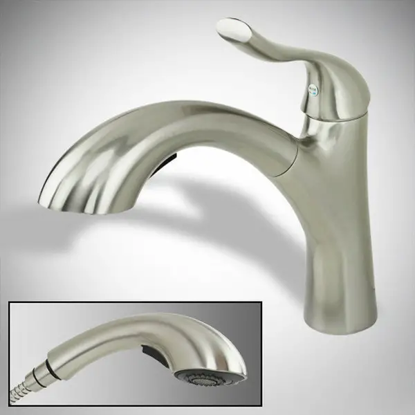 Euro Modern Brushed Nickel Kitchen Sink Faucet Pull-Out Dual Spray Single Handle