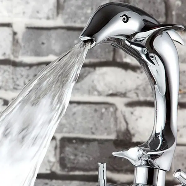 Kitchen bath bathroom basin double handle mixer taps water sink dolphin faucet