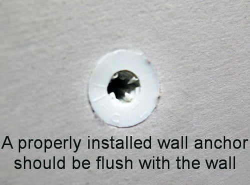 drywall anchor should be flush with wall