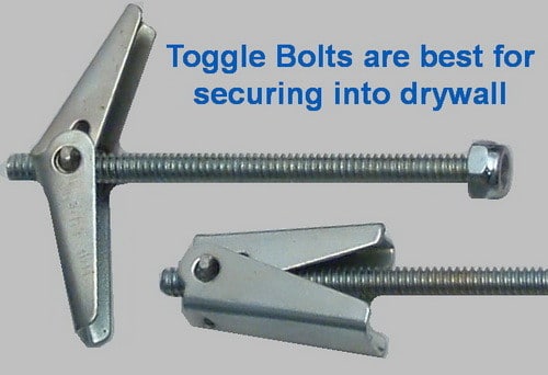 toggle bolts are best for securing things in drywall