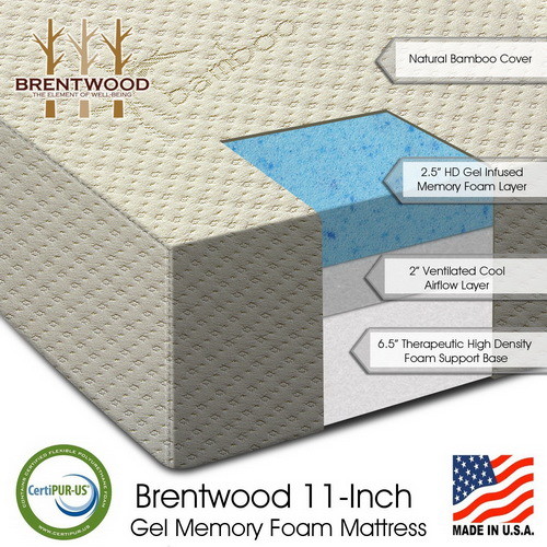 Brentwood 11 inch Gel Infused HD Memory Foam Mattress Made in USA