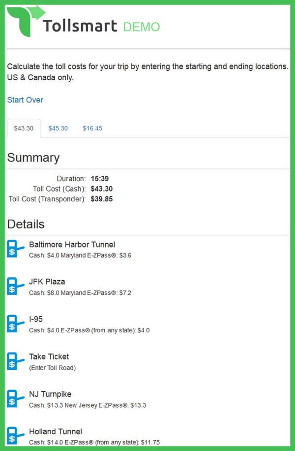 tollsmart cost to drive on toll roads