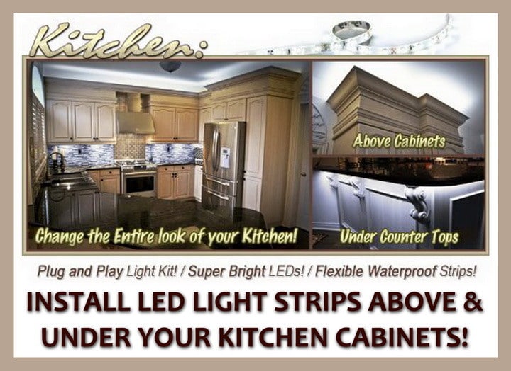 Install LED light strips under kitchen cabinets