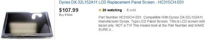 dynex TV replacement screen