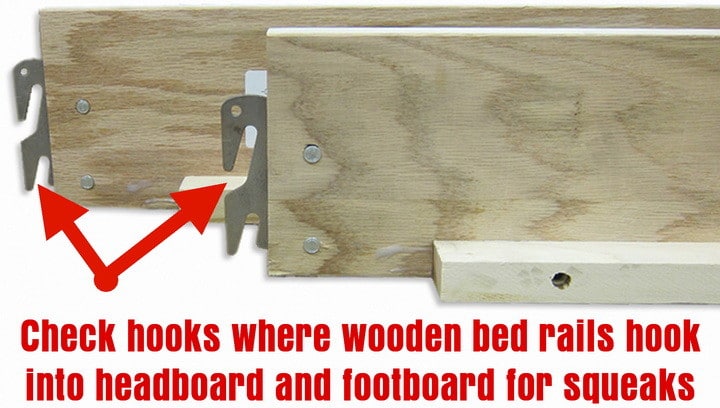 check bed rails for squeaky wooden bed frame