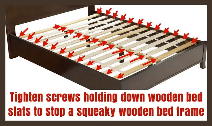 tighten screws on wooden bed slats to stop squeaks