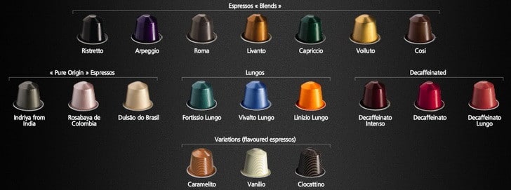 nespresso capsules types