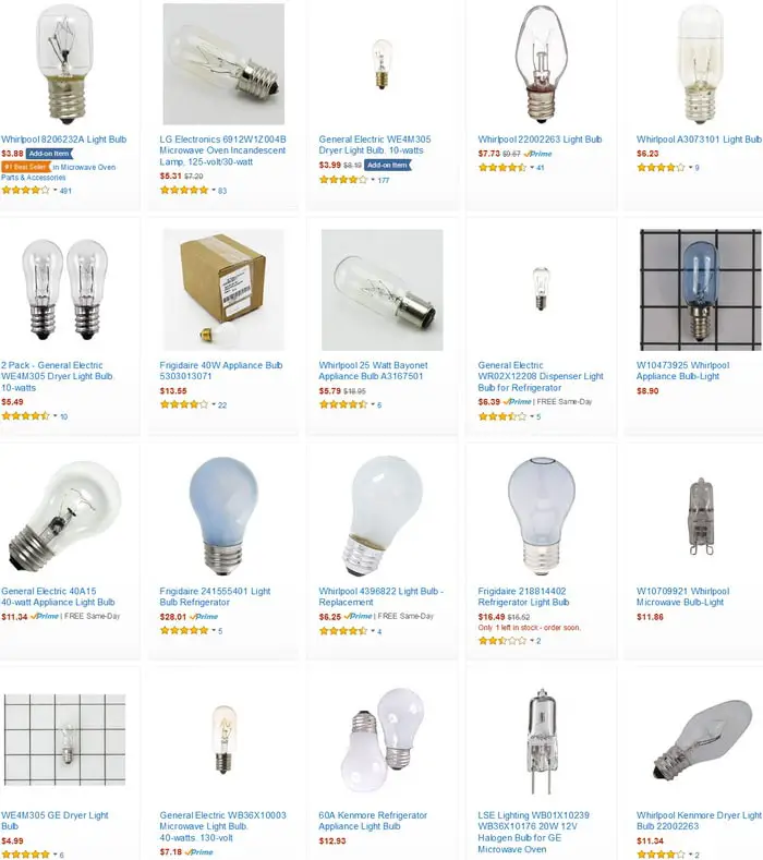 Appliance light bulbs