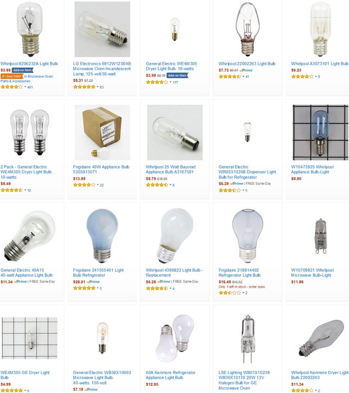 Appliance light bulbs