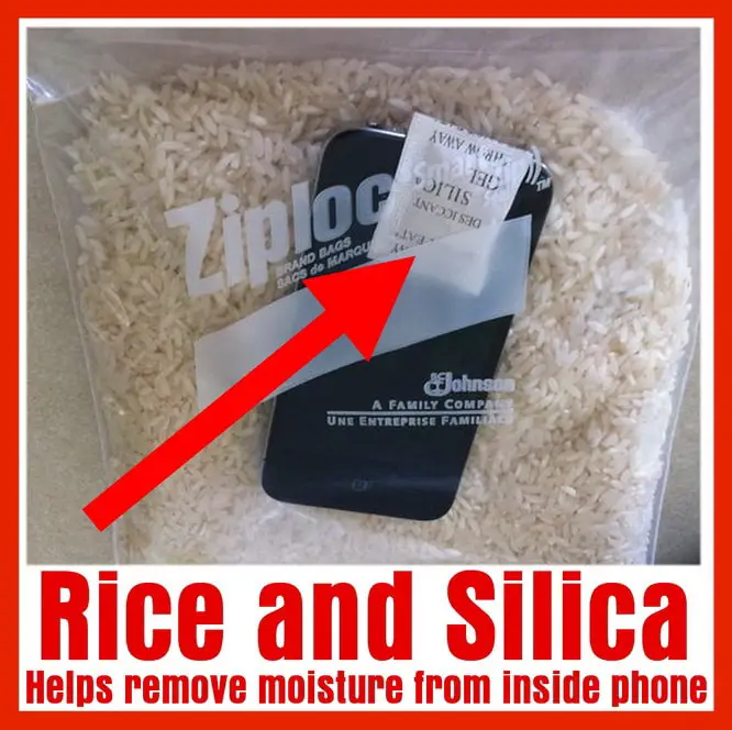 Rice and Silica helps remove moisture from phone