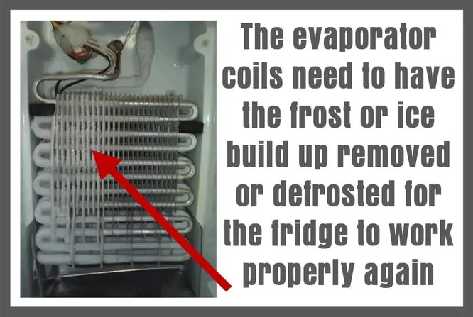 Refrigerator evaporator coils covered with ice