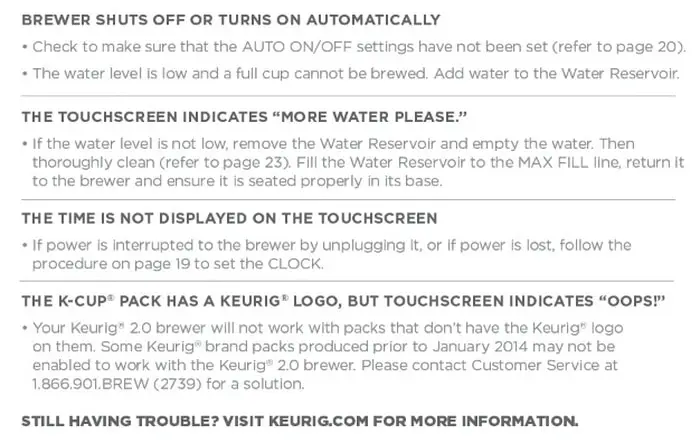 Keurig 2.0 Brewer Troubleshooting Guide