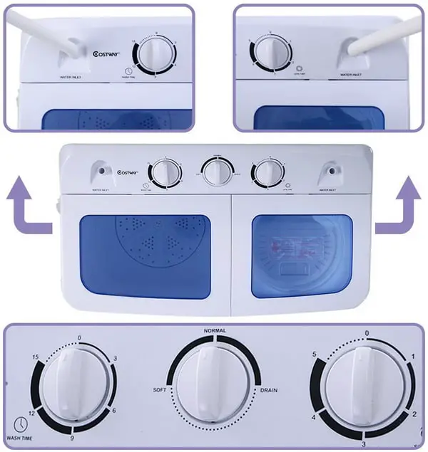 Giantex Costway Portable Mini Compact Twin Tub 11lb Washing Machine Washer Spin Dryer - Top View