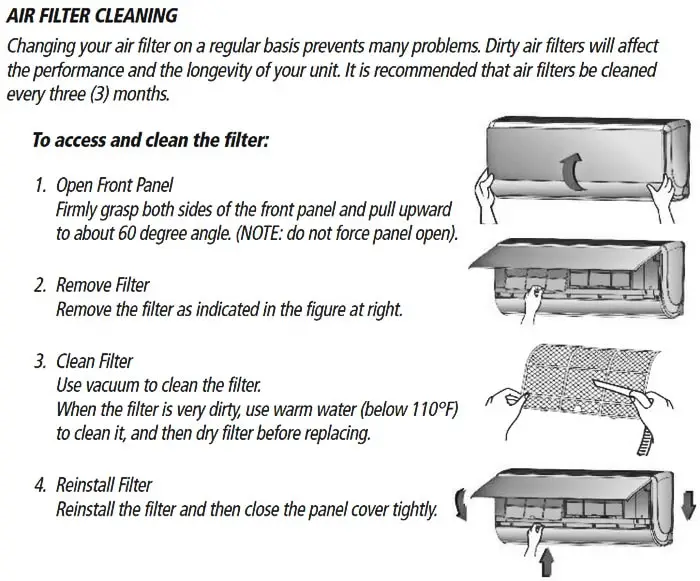 Gree Mini Split Air Conditioner Air Filter Cleaning Procedure
