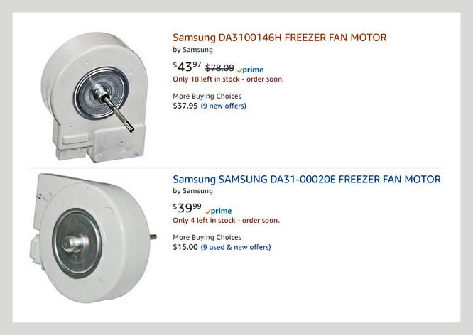 Samsung Refrigerator Freezer Fans