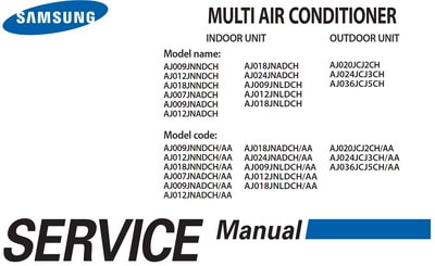 Service manual for Samsung Multi Air Conditioner Indoor Outdoor Units