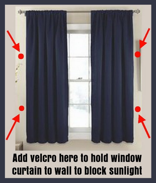 Add velcro here to hold window curtain to wall to block sunlight