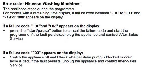 Hisense Washer Error Codes 1