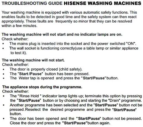 Hisense Washer Troubleshooting 1