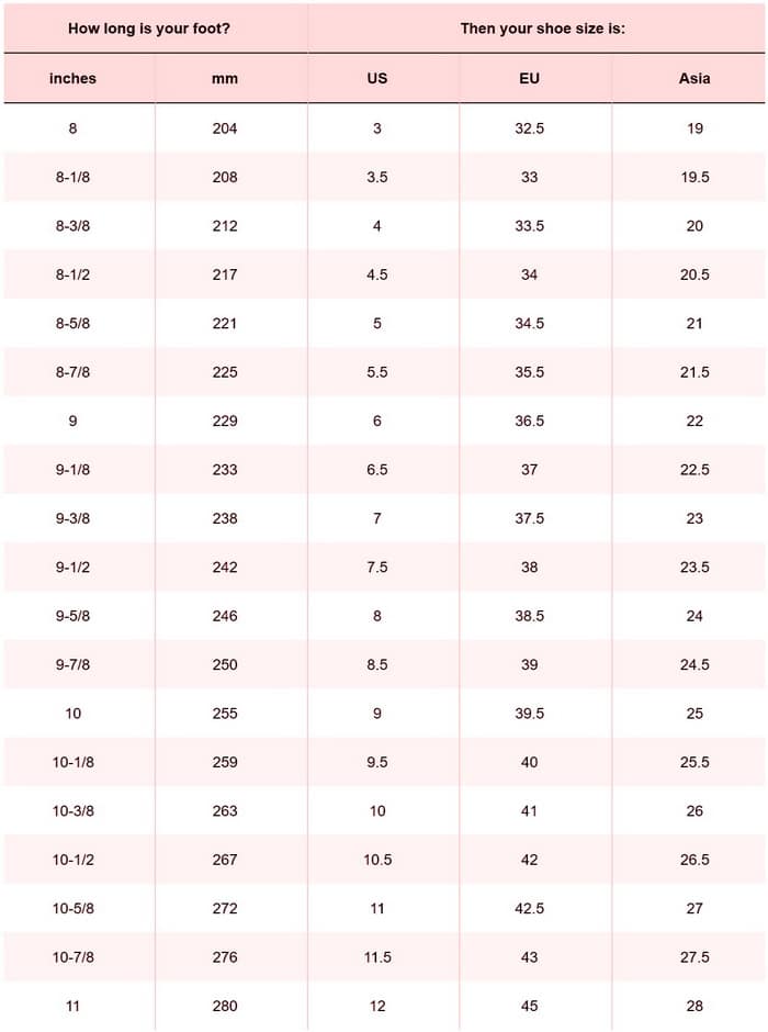 Mens And Womens Shoe Size Conversion Chart