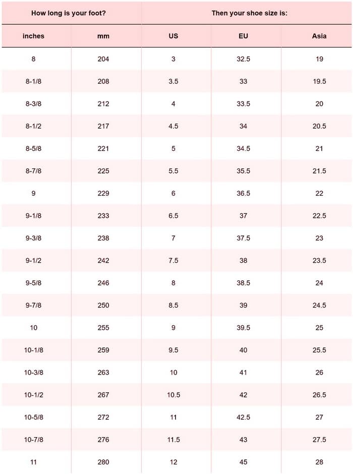 Mens Footwear Size Conversion Chart