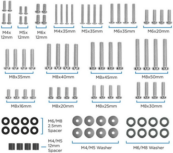 Computer Monitor Mount Hardware Kit, Universal VESA Screws, Washers, Spacers Pack