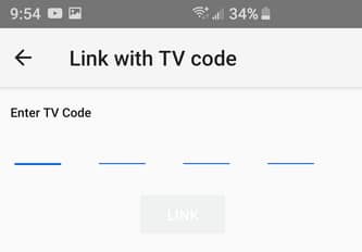 Enter TV code for YouTube on Phone