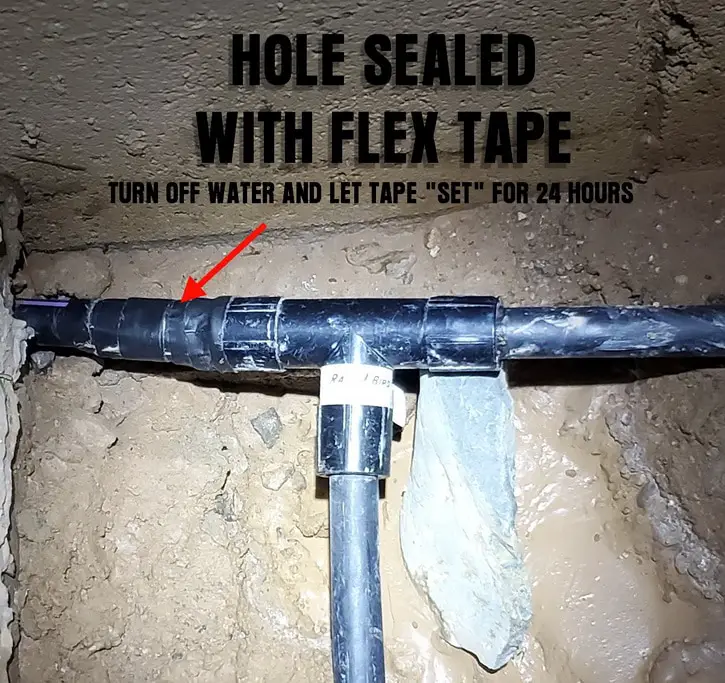 Hole in irrigation pipe - FIXED with FLEX TAPE - 24 hours to set