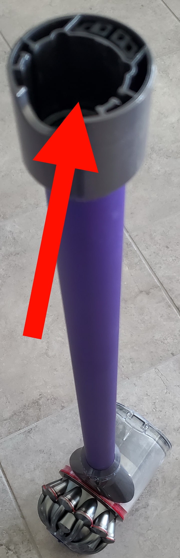 Dyson Vac - The tube that connects the motor to the brush bar may be clogged