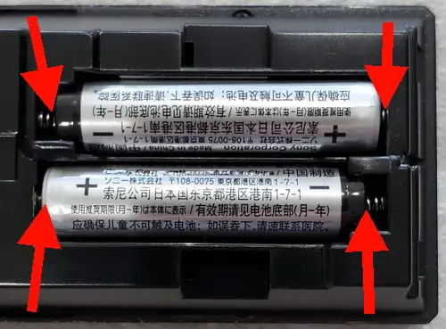 Batteries installed correctly in a remote control
