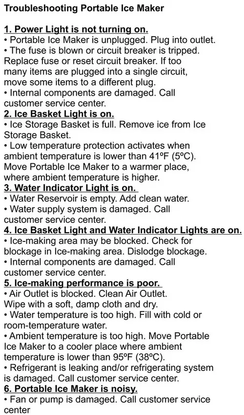 Troubleshooting portable ice maker