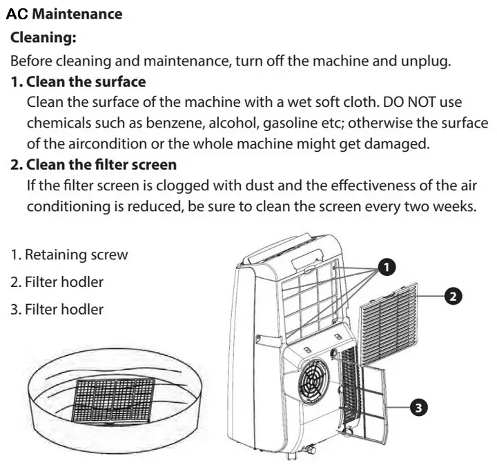 portable AC filter maintenance