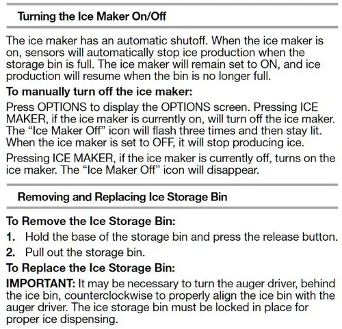 make sure ice maker is turned ON