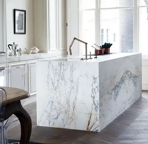 Modern Style White Marble Countertop with Kitchen Island In Full Marble