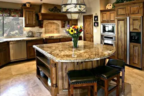 Traditional Style Brown Marble Countertop with Kitchen Island