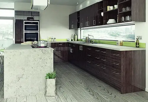 Modern style white Marble Countertop with Kitchen Island and green paint