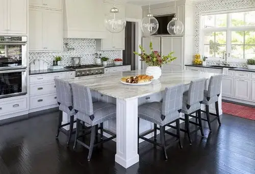 Modern style white Marble Countertop with huge sitting Kitchen Island