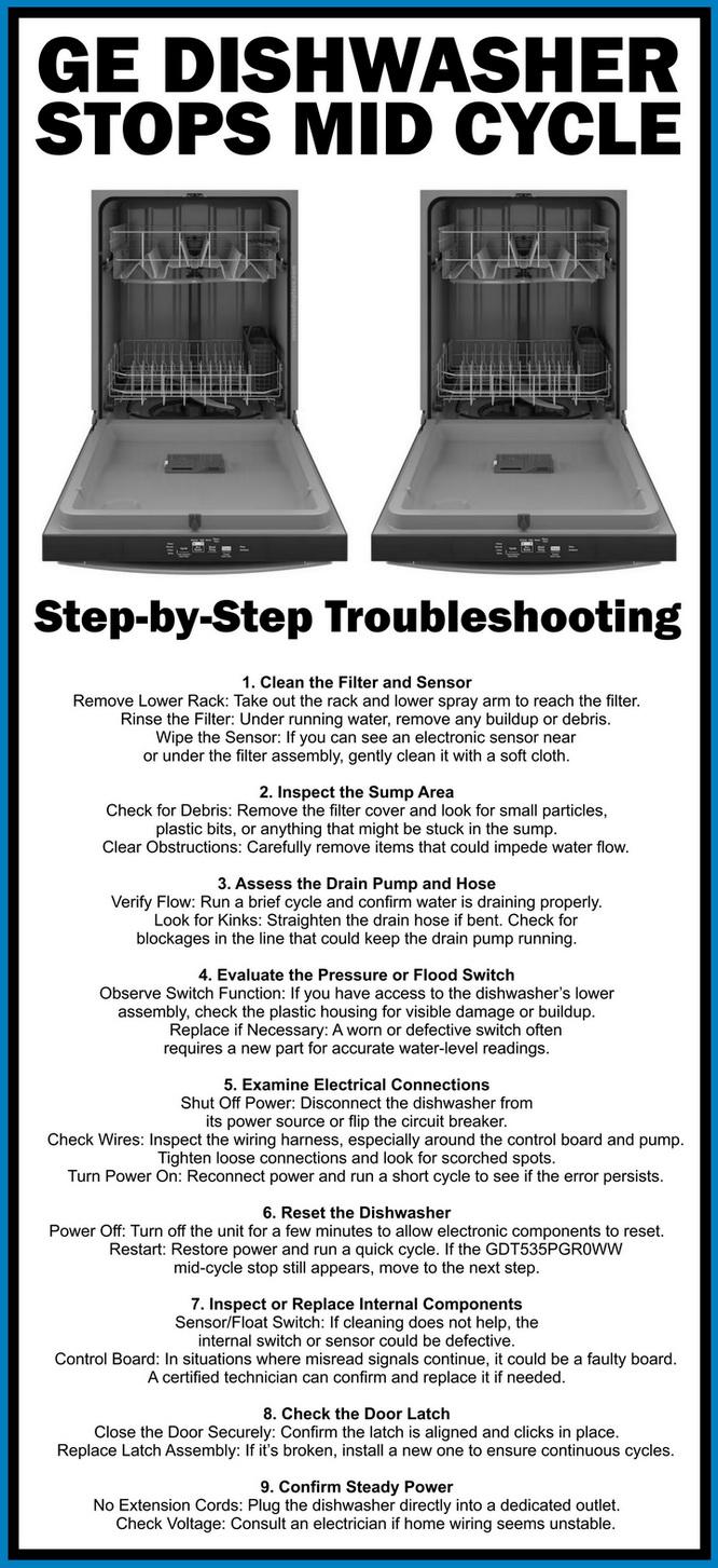 GE dishwasher stops mid cycle