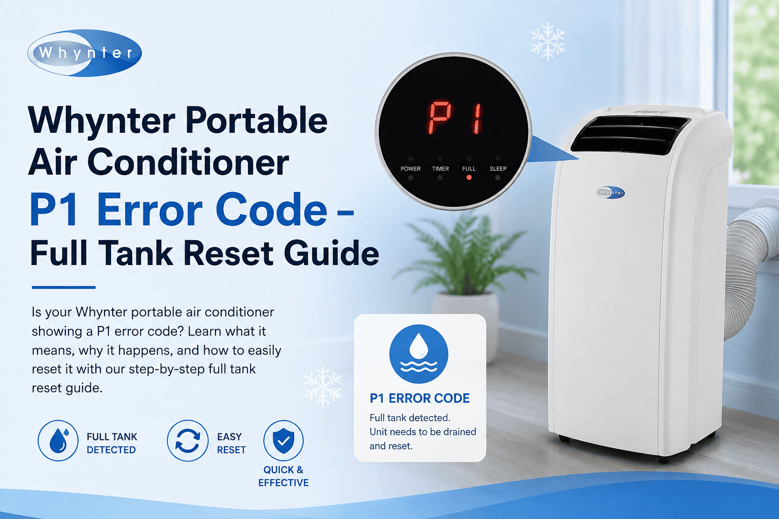 Whynter Portable AC P1 error code - Tank Reset